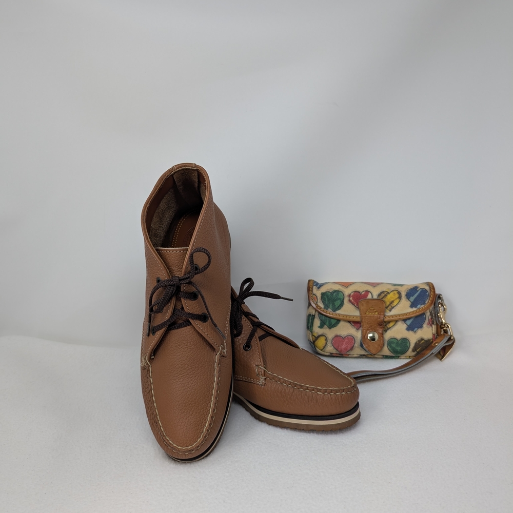 Never Worn! Vintage Dooney & Bourke British Tan Pebble Leather Chukka & Wristlet